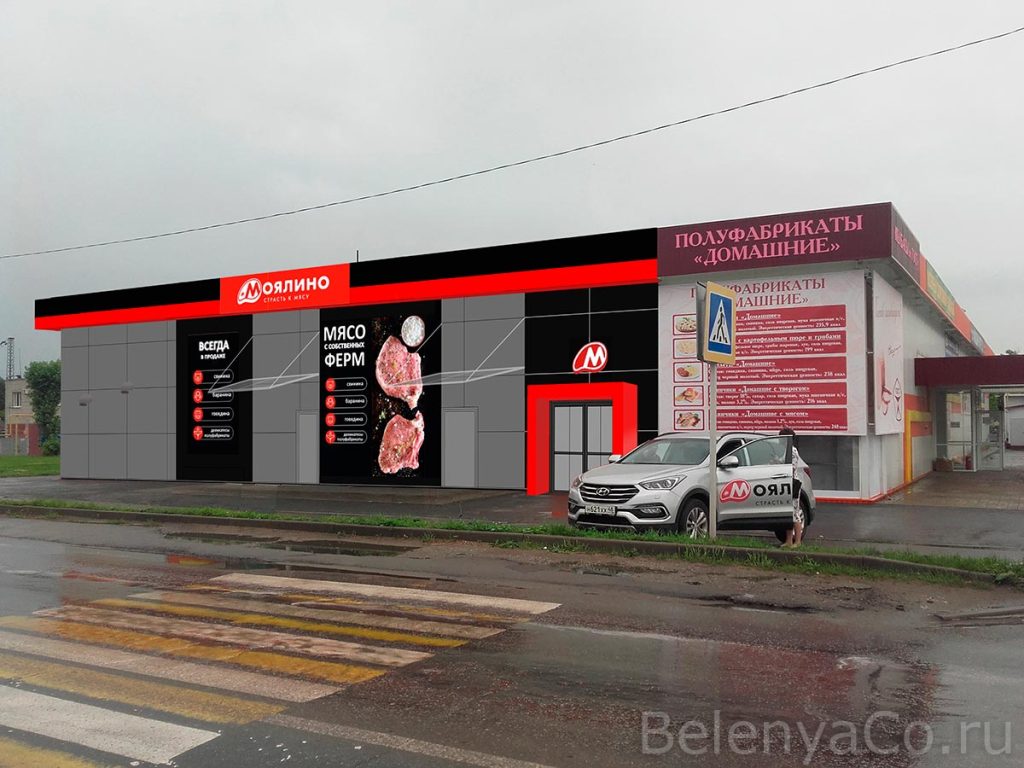 Фасады розничных магазинов Моялино в Грязи