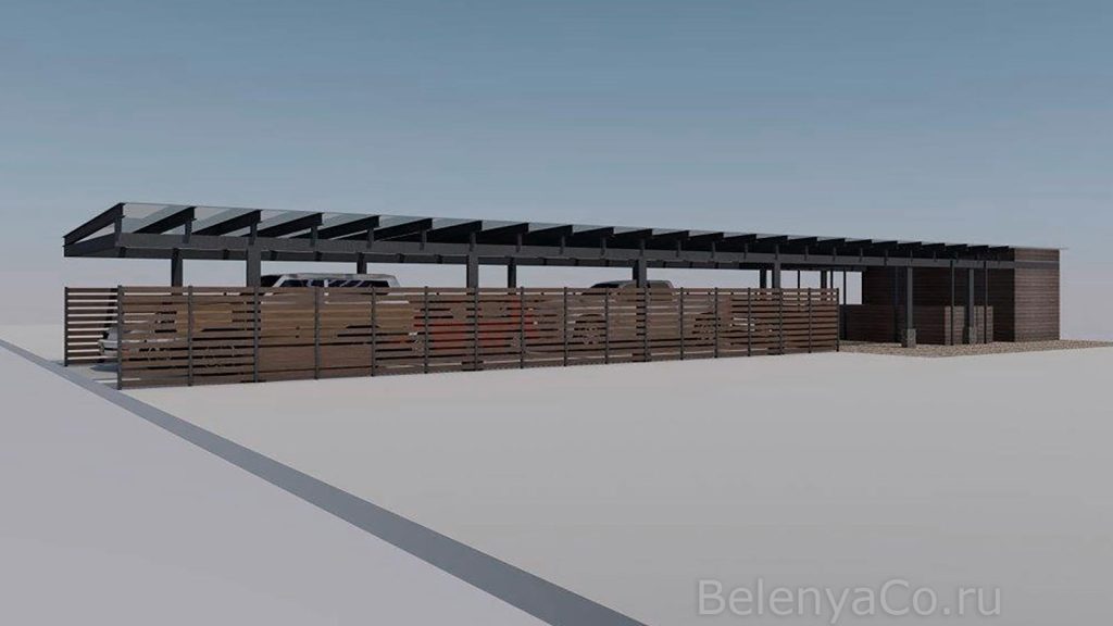 Навес на 4 автомобиля с зоной летней кухни в Подмосковье