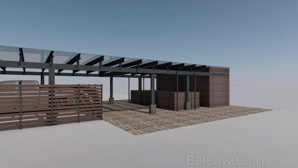 Навес на 4 автомобиля с зоной летней кухни в Подмосковье