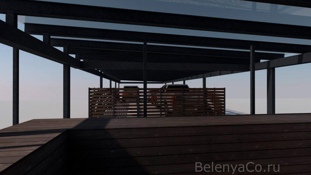 Навес на 4 автомобиля с зоной летней кухни в Подмосковье