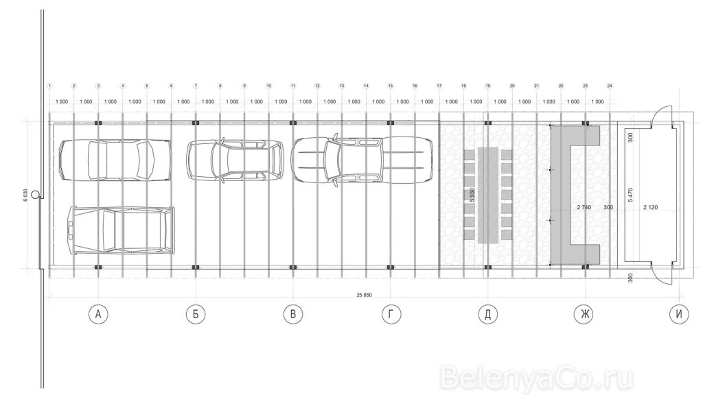 Навес на 4 автомобиля с зоной летней кухни в Подмосковье