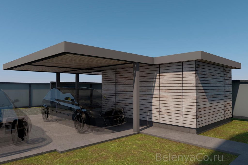 Навес с хозблоком